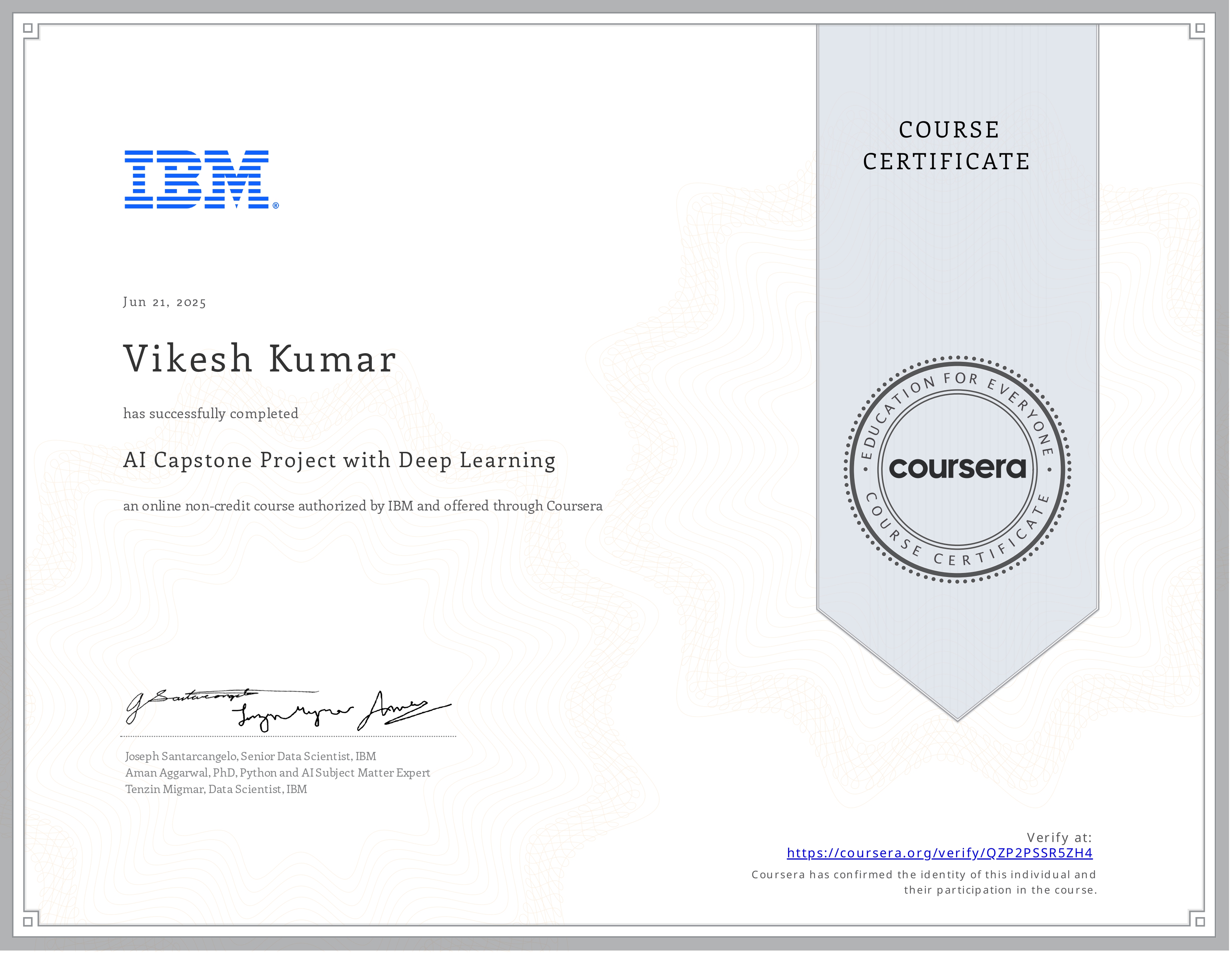 Deep Learning Certificate