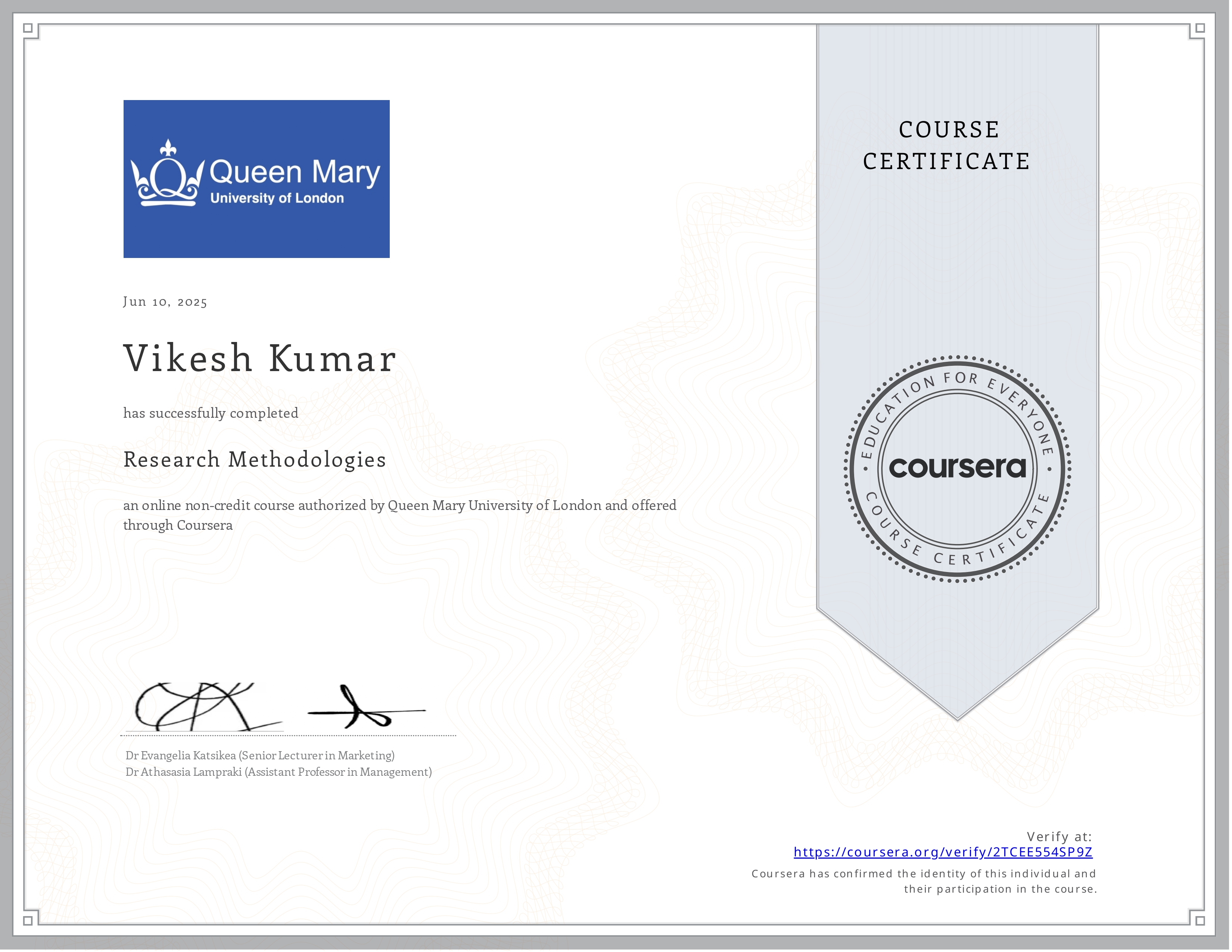 Research Methodologies Certificate